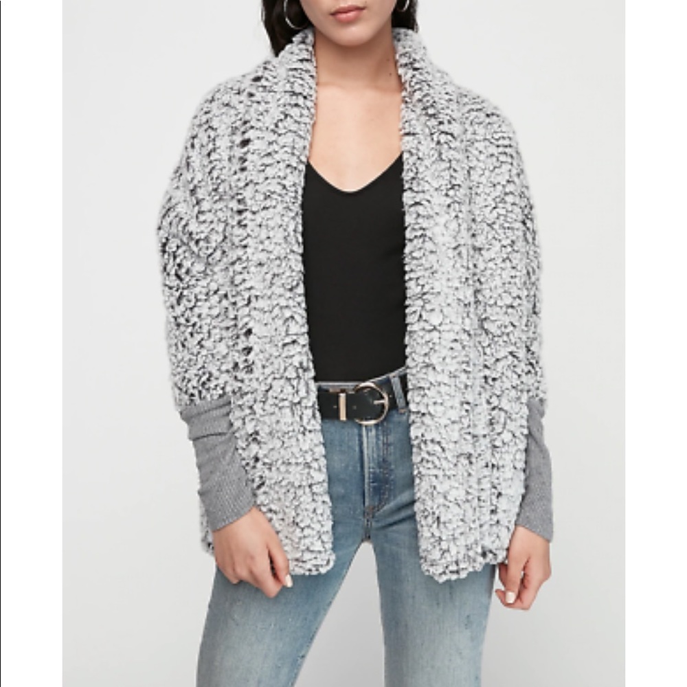 Express Grey Cocoon Sherpa Cardigan